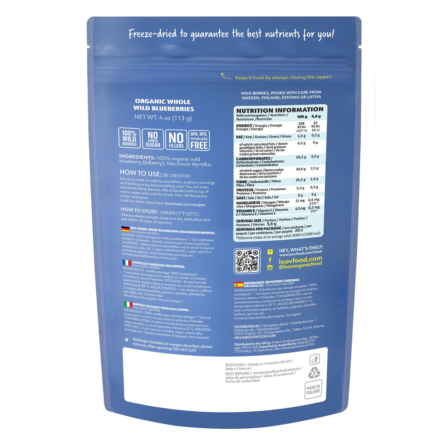 Freeze Dried Blueberries - Wild & Organic - Whole Berries - Farmatuur